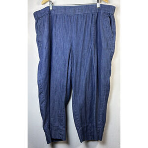 Talbots Womens 3X Blue 100% cotton Stretch Waist Pull On pant pockets elastic